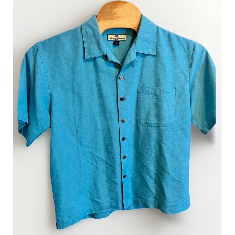 Tommy Bahama Silk Hawaiian Shirt Mens L Cafe Paradise Button‎ Collar Travel Camp